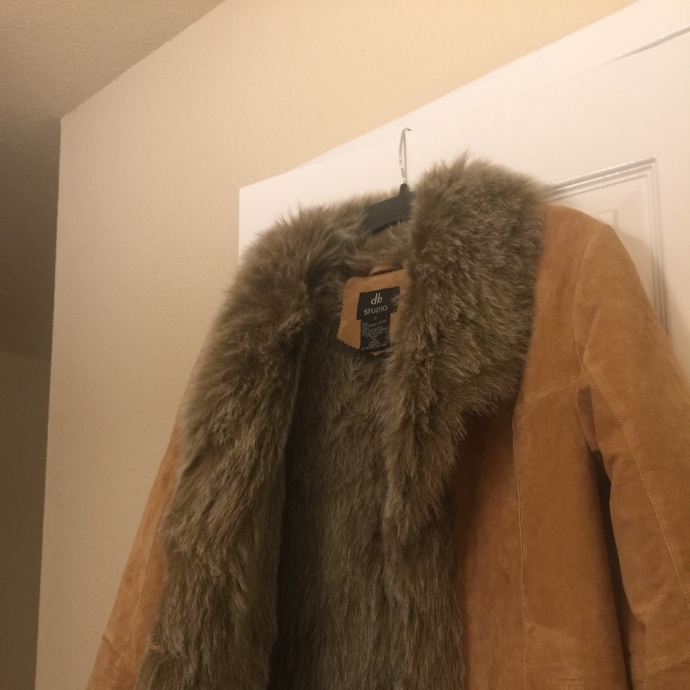 DB studio GENUINE LEATHER fur coat beige tan sued